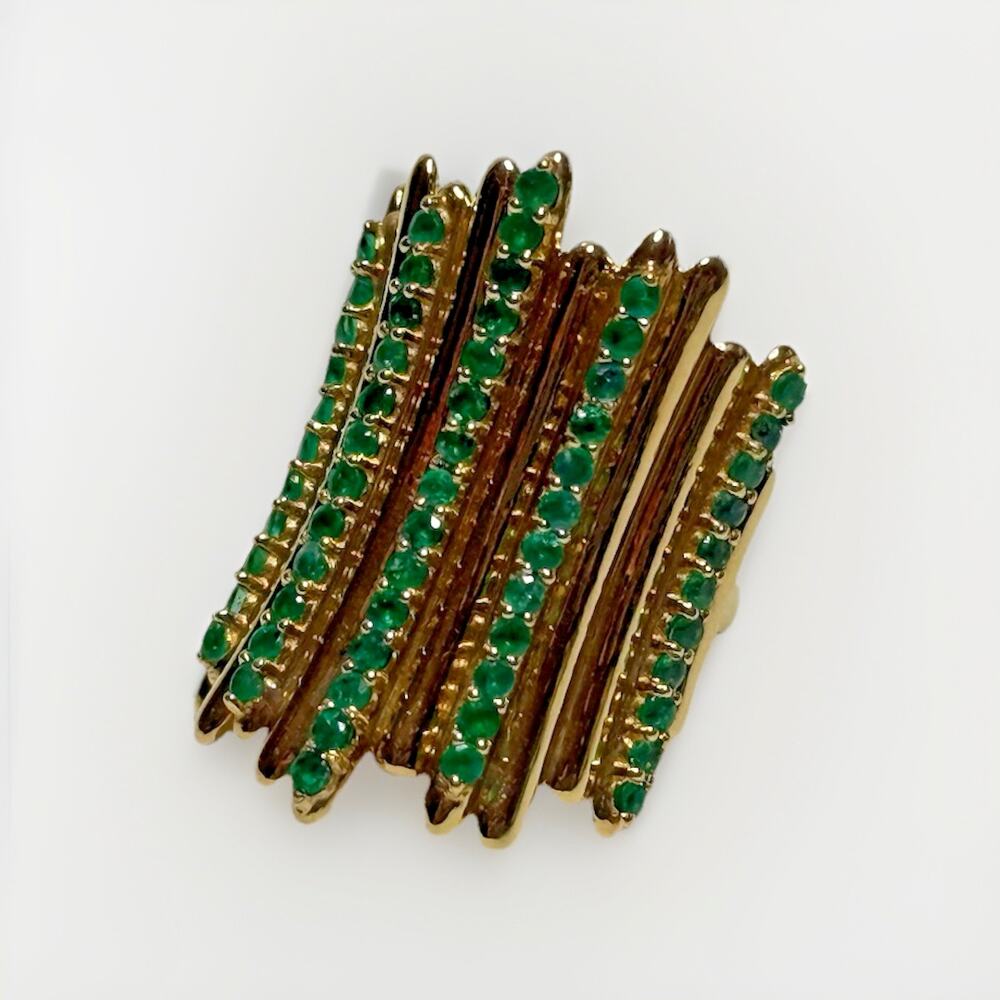 Ileana Makri 18k Gold 1.36 ct Pave Green Emeralds Grass Fence Ring $6300 Size 7